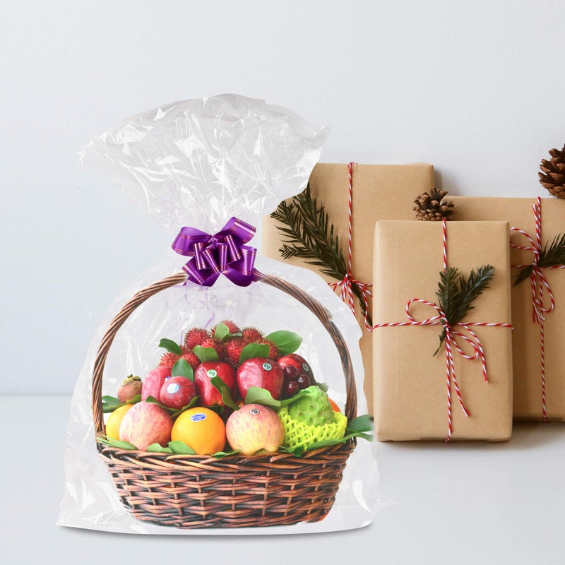 Kolewo4ever 20 Pack 30x44 inches Valentines Basket Bags Pull Bow Set 10 Packaging Bags Valentine Cellophane Wrap 10 Ribbon Bows For Easter - Image 5